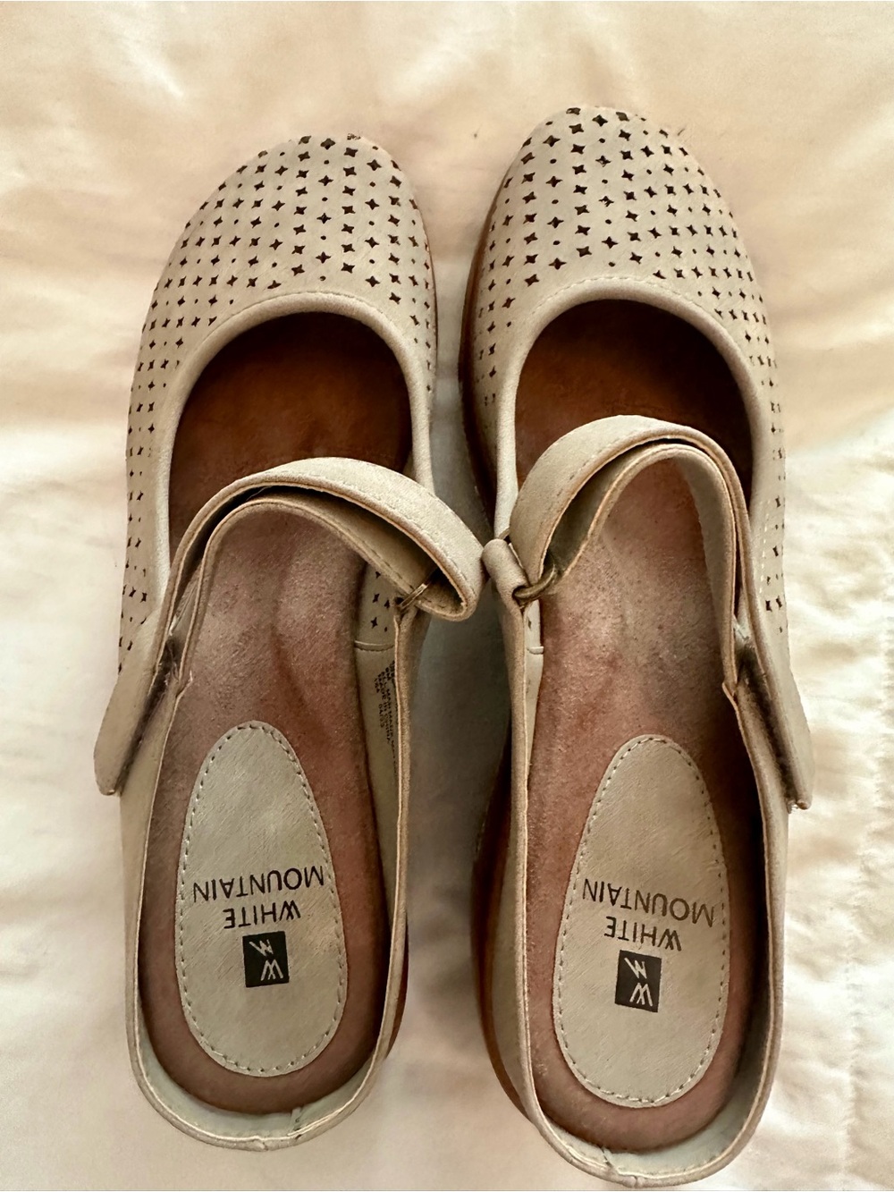 White Mountain Taupe Star-Perforated Mary Jane Clogs, New - Picture 6 of 7